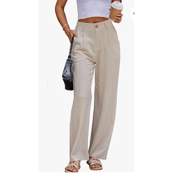 FDJ French‎ Dressing Women Linen / Cotton Pants Beige Gray Straight Leg Size 16 - Picture 1 of 11